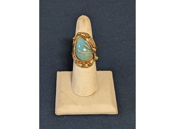 Artist Made Tri Tone Metal Adjustable Ring Set With Light Blue Stone