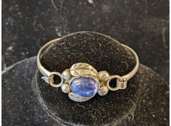 Sterling Silver 925 Mexico Bracelet With Bright Blue Cabochon
