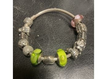 Authentic Pandora Bracelet. 13 Charms . Marked 925 Ale And Some Marked Pandora.