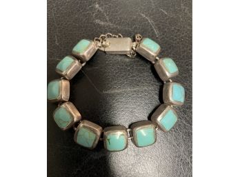Vintage Sterling Silver And Turquoise Bracelet. Market 925 Mexico . And Tested