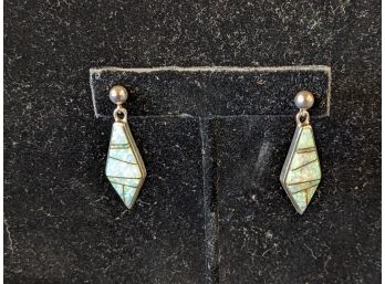 Crushed White Opal & Sterling Silver Pierced Drop / Dangle Earrings