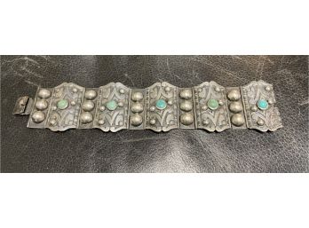 Beautiful Vintage  Sterling &Turqoise Casa Prieto  Bracelet. 8 Inches Long. X 1 3/4 Inch Wide