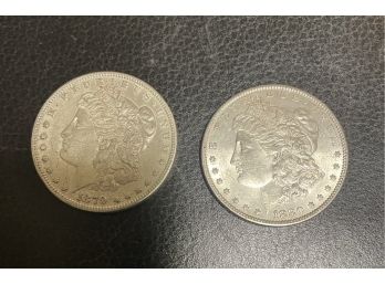 2 Morgan Silver Dollars 1879-0 , 1880-0 Nice Condition