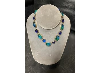 Hattie Carnegie 15 Inch Necklace With Green And  Blue Stones 17 Stones