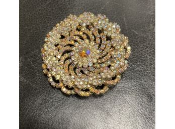 Large Vintage  Costume Brooch /pin . Colored  Stones  . Excellent No  Missing Stones 2 3/4 In Diameter
