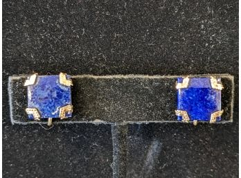 14k Yellow Gold & Lapis Lazuli (?) Screwback Earrings