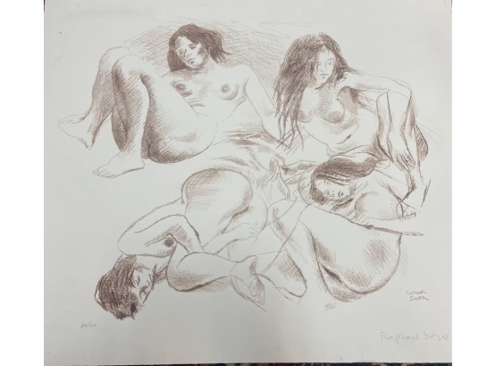 Original Pencil Signed Lithograph By Raphael Soyer  . 4 Nude Woman . Excellent Condition  Unframed