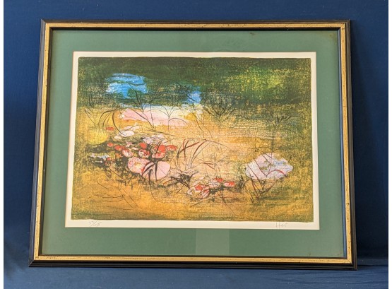 Pencil Signed Limited Edition Hoi Lebadang Abstract Pond With Flowers