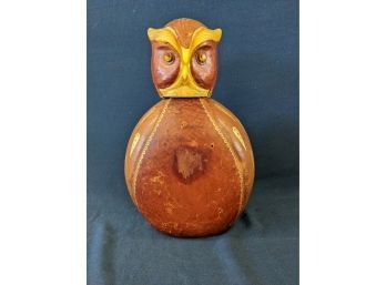 Leather And Early Plastic Owl Decanter With Rhinestone Eyes