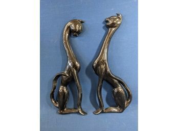 Vintage Pair Of Black Pottery Wall Hanging Cats