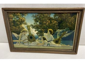 Original 1920s Maxfield Parrish Print  The Lute Player  With Or Label House Of Arts On The Reverse