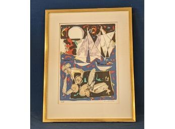 Claude Venard 'To The Beach' Pencil Signed And Numbered Lithograph
