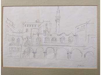 Hand Signed Jean Dufy Pencil Architecture Sketch 'Rhodes' W/ Christies Auction Label