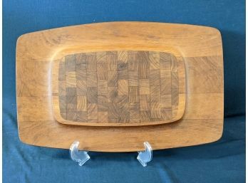 Dansk Mid Century Modern Denmark Teak Wood Inlaid Cutting Board 'IHQ'