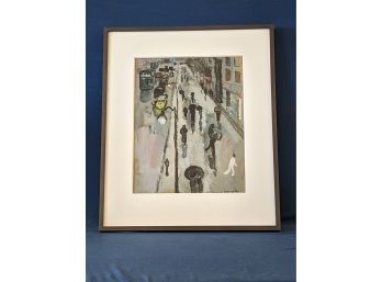 Listed French / New York Artist Bernard Lamotte (1903-1983) Mixed Media Painting 'Rainy Day'