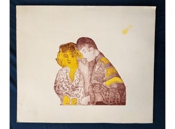 Connecticut Artist Maryellen Shafer Young Couple Intaglio Print