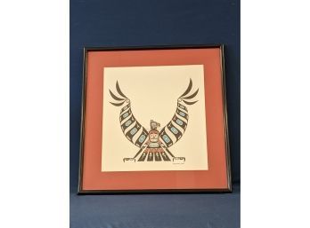 Signed Ken Mailhot Native Painting Of Bird (Hawk? Thunderbird?)