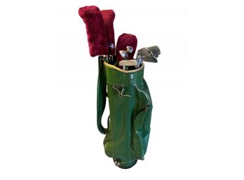 Vintage Green Golf Bag With Clubs & Irons