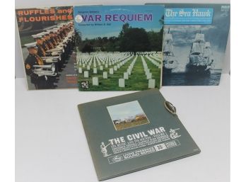Four Military Related TAS List Records With 35mm The Civil War, Sea Hawk, War Requiem, Ruffles And Flourishes