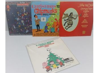 Four Christmas Albums W/Chipmunks Christmas, Sing We Noel, Silent Night Digital Recording, Charlie Brown 45rpm