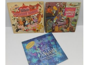 Three Rare Albums From Walt Disney With Fantasia 3 Lp Set, Merriest Songs And Happiest Songs