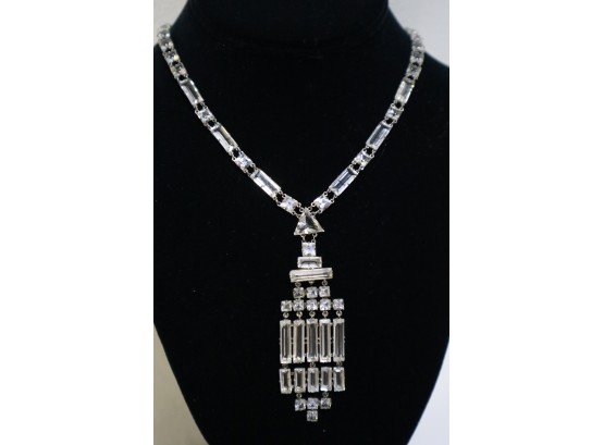 Silver Tone With Clear Crystals Necklace Marked Germany