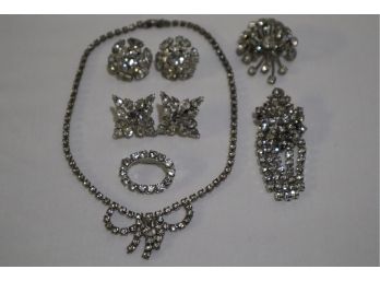 Clear Rhinestone Lot With Star Screwback Earrings Marked Sterling