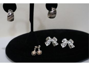 Silver Tone Pierced Earrings Lot (3)