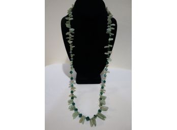 Green Stone And Crystal Necklace