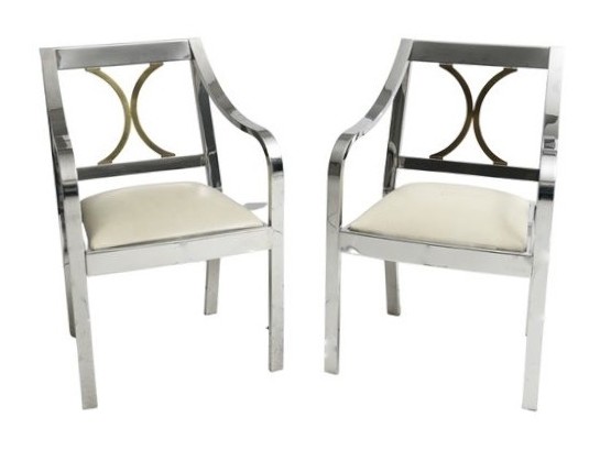Pair Of Karl Springer (1931 - 1991) American Modern Polished Chrome Plated Steel Regency Arm Chairs (2 Of 2)