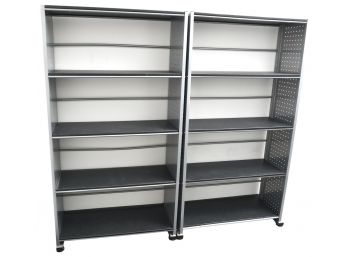 Pair Of Metal Bookcases On Casters