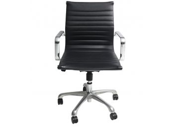 Eames Style Swivel Adjustable Leather And Chrome Desk Chair