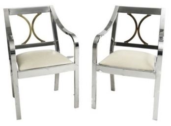 Pair Of Karl Springer (1931 - 1991) American Modern Polished Chrome Plated Steel Regency Arm Chairs (2 Of 2)