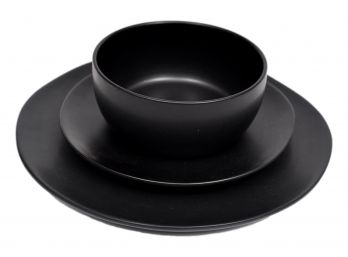 CB2 Modern Matte Black Stoneware Dinnerware - Service For Eight