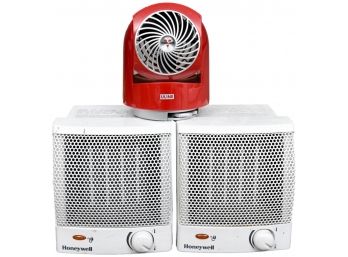 Pair Of Honeywell Space Heaters (Model No. HZ-315) And Vornado Flippi V6 Table Fan