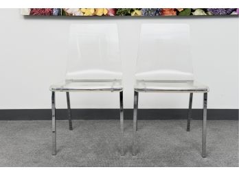 Pair Of CB2 Chiaro Acrylic And Chrome Chairs