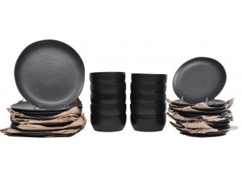 CB2 Modern Matte Black Stoneware Dinnerware - Service For Ten
