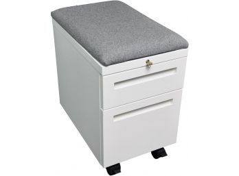 Allsteel Two Drawer Metal File Cabinet With Key, Attached Seat Cushion And Locking Casters