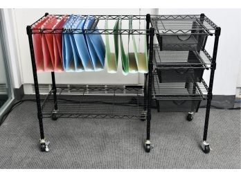 Portable Metal File Storage Unit With Three Drawers On Casters