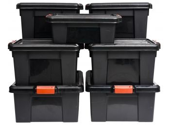 Collection Of Nine Black Storage Totes