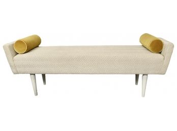 Contemporary Upholstered Bench With Accent Bolo Pillows