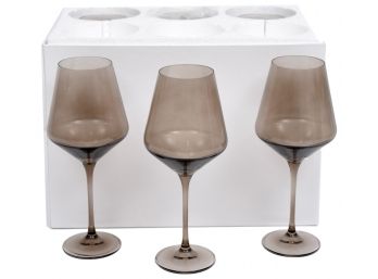 NEW! Set Of Six Estelle Hand-Blown Wine Glasses In Gray Smoke