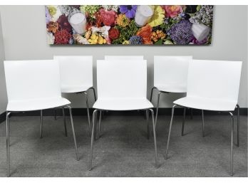 Set Of Six CB2 Italian White Dining Chairs