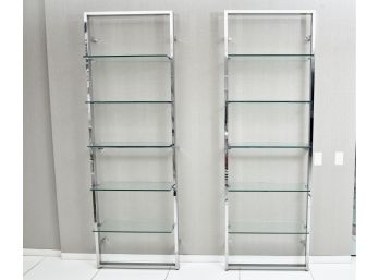 Pair Of CB2 Tesso Chrome Five Tier Glass Bookshelf Cases (1 Of 3) RETAIL $798-