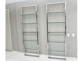 Pair Of CB2 Tesso Chrome Five Tier Glass Bookshelf Cases (3 Of 3) RETAIL $798