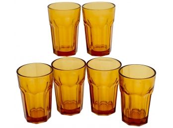 Set Of Six Amber Colored Hi-ball Glasses