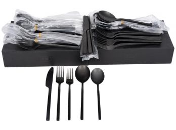 CB2 Pin Tumbled Black Flatware Set - Service For 10 (2 Of 2)