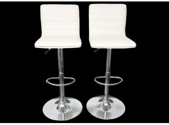 Pair Of Belnick Adjustable Height Faux Leather And Chrome Bar Stools