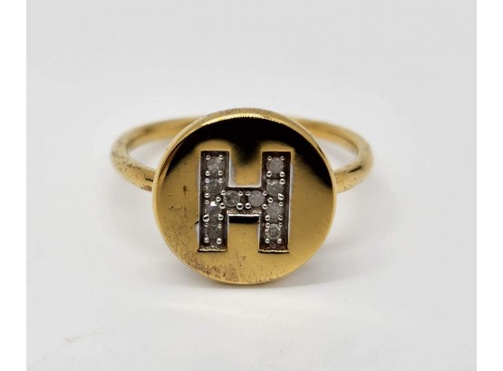 Diamond Letter H Ring In 14k Yellow Gold Over Sterling