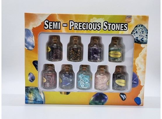 Set Of 9 Gemstone Chips Mini Healing Bottles